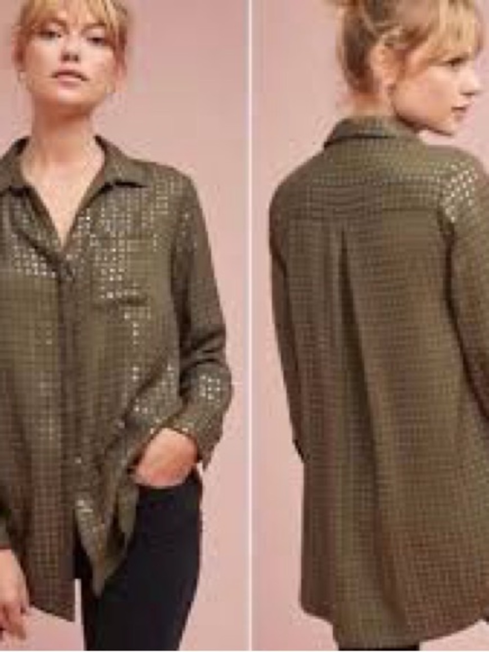 Maeve by Anthropologie “Arwa” Metallic Sequin Button-Down Blouse